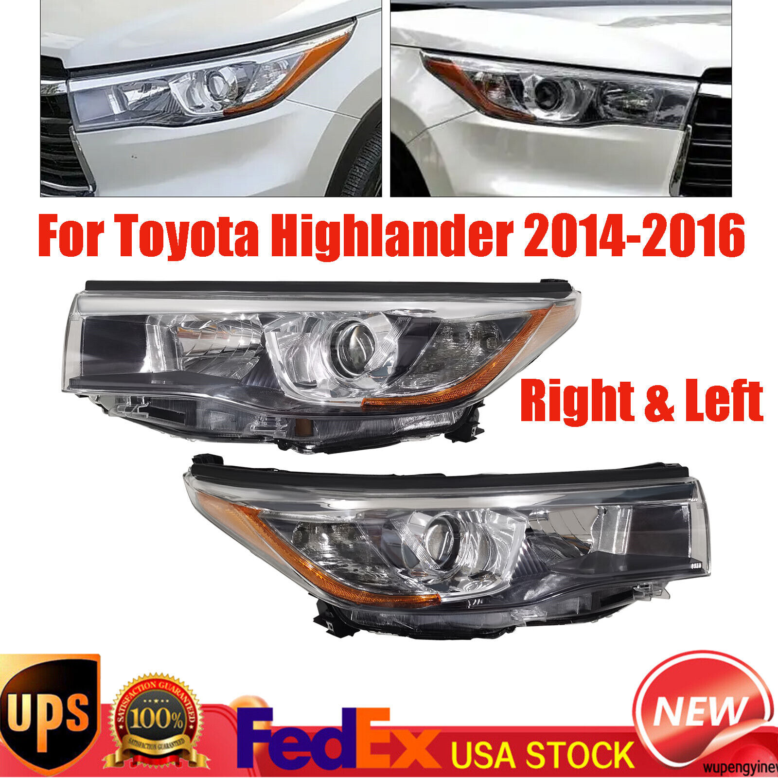 1 Pair For 2014-2016 Toyota Highlander Headlights Headlamps Right & Left Side
