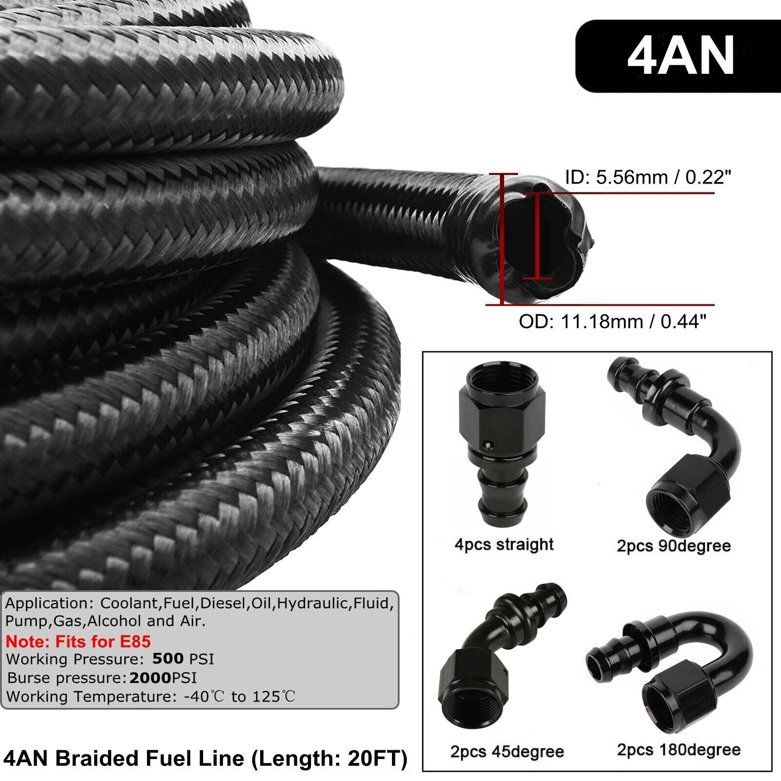 20FT 4/6/8/10/12AN Braided CPE Fuel Oil Line & 10PCS Push Lock Hose Fittings Kit