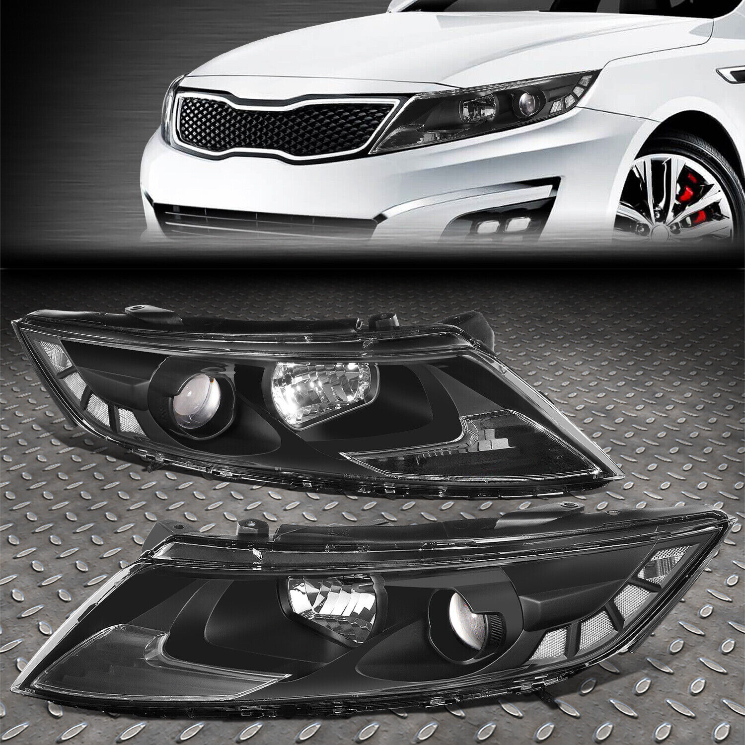 FOR 11-13 OPTIMA FACTORY STYLE PROJECTOR HEADLIGHT HEAD LAMPS SET BLACK/CLEAR