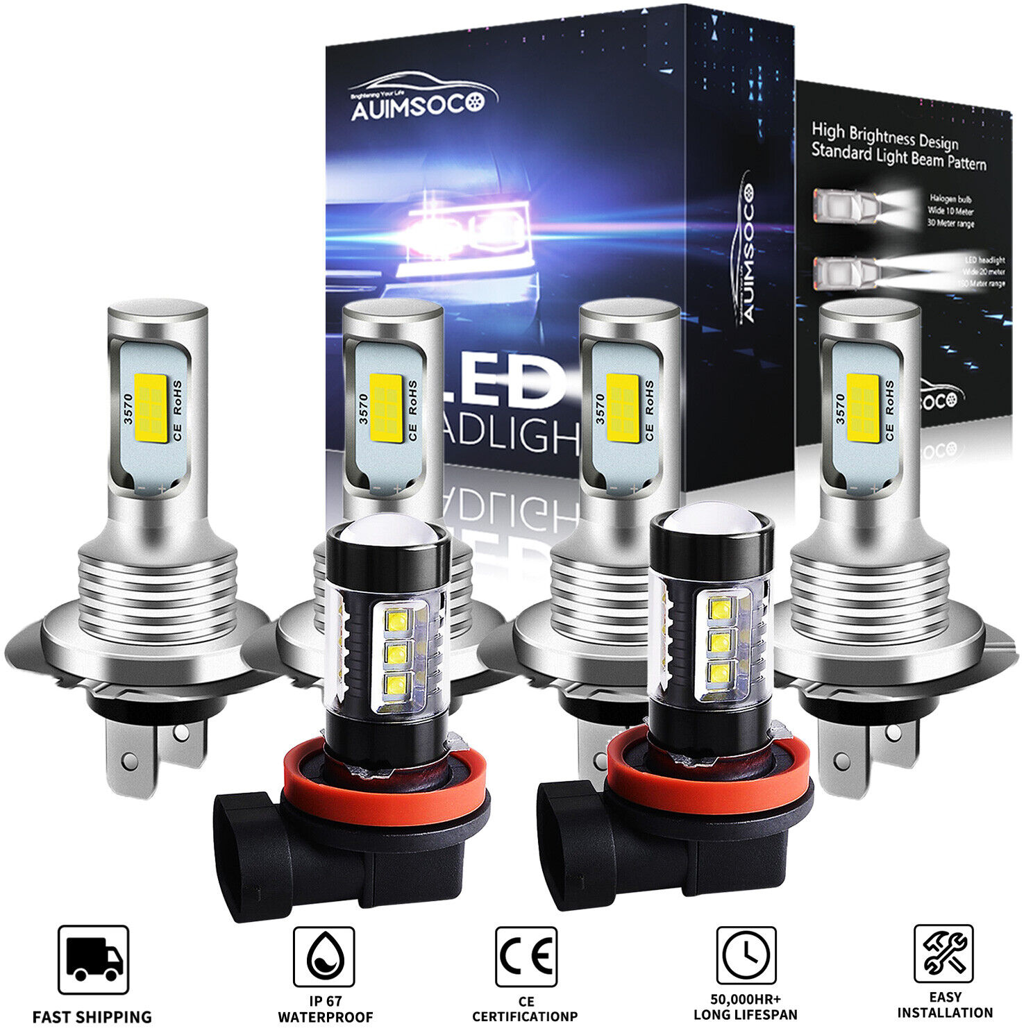 For KIA OPTIMA 2014 2015 LED Headlight High/Low Beam + Fog Light Bulbs 6000K