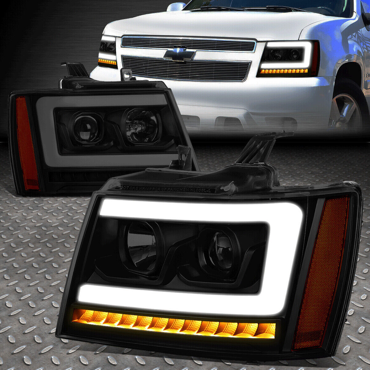 [3D LED DRL+SEQUENTIAL SIGNAL]FOR 07-14 TAHOE SUBURBAN PROJECTOR HEADLIGHT LAMPS
