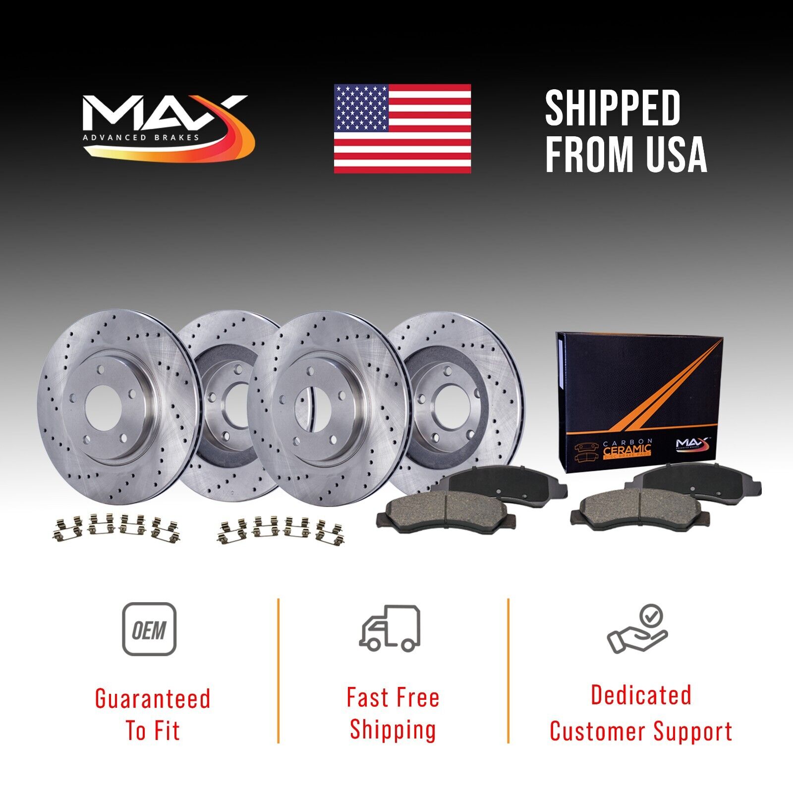 Max Advanced Brakes Premium XD Cross-Drill F+R Rotors w/C\'mc Brake Pads KT284323