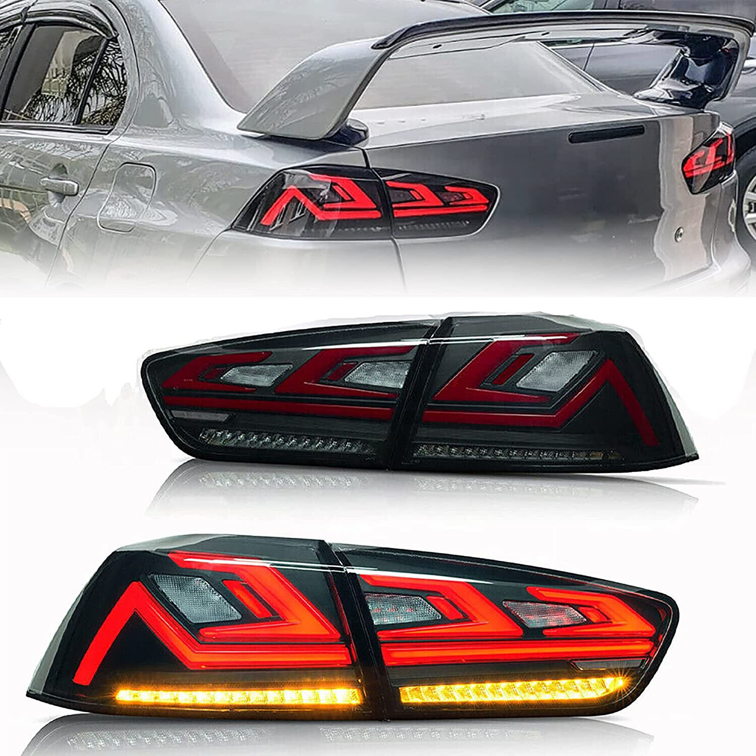 Pair Smoked LED Tail lights Rear Lamps For 2008-2017 Mitsubishi Lancer EVO X EX