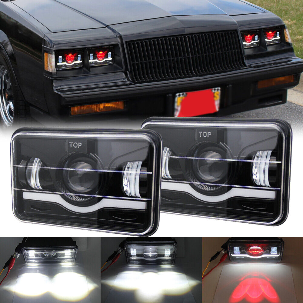 For 82-87 Buick Regal Grand National 4X6 LED Headlights Hi/Lo Beam Red Angle eye