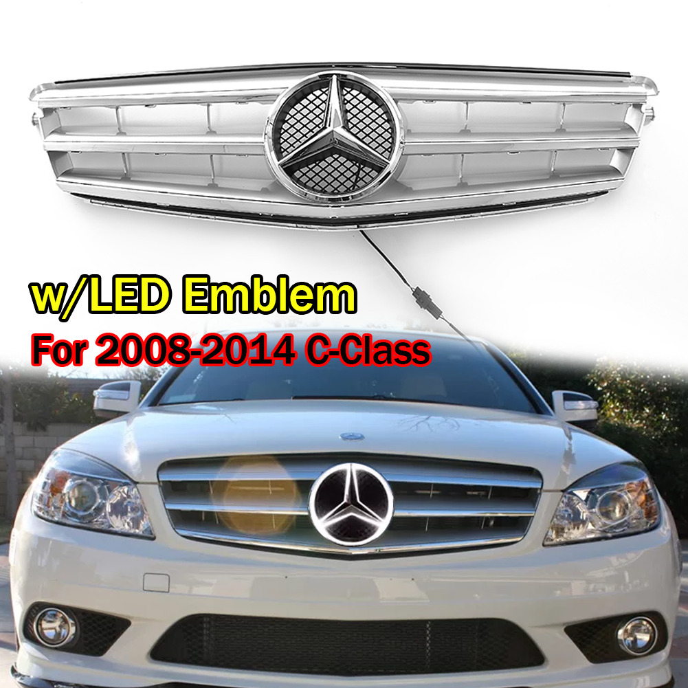 Front Upper Grille w/LED Star For Mercedes Benz W204 C200 C300 2008-2014 Grill