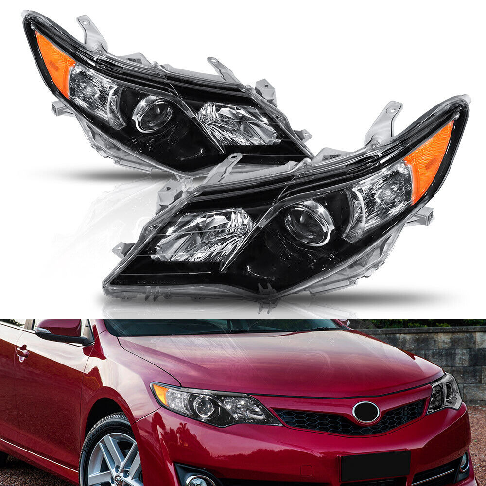 LH+RH Black Projector Headlights Clear Lens For 2012-2014 Toyota Camry