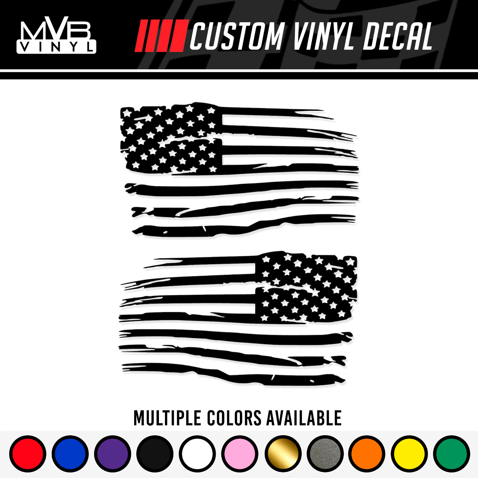 Distressed Tattered American Flag Vinyl Decal Sticker | Ripped Torn USA SET of 2
