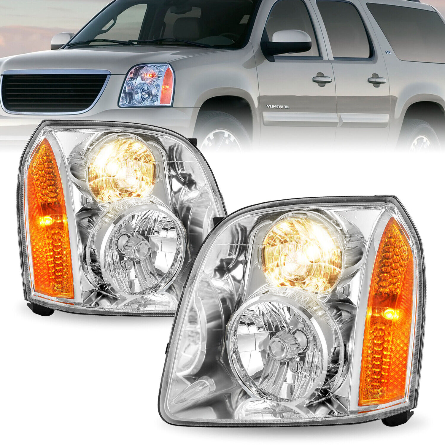 For 2007-2014 GMC Yukon XL 1500 2500 Denali Headlights Headlamps Assembly LH+RH