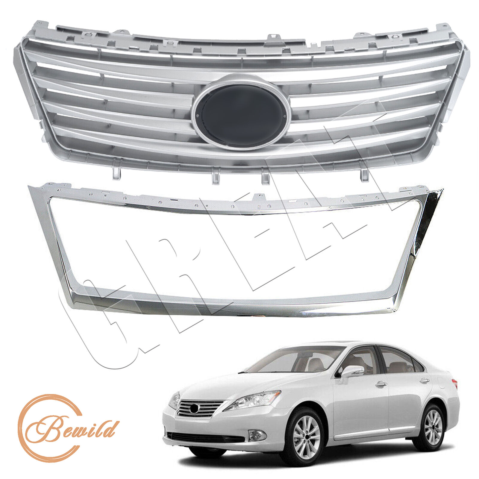 For 2010-2012 Lexus ES350 Front Bumper Upper Grille & Grill with Chrome Molding