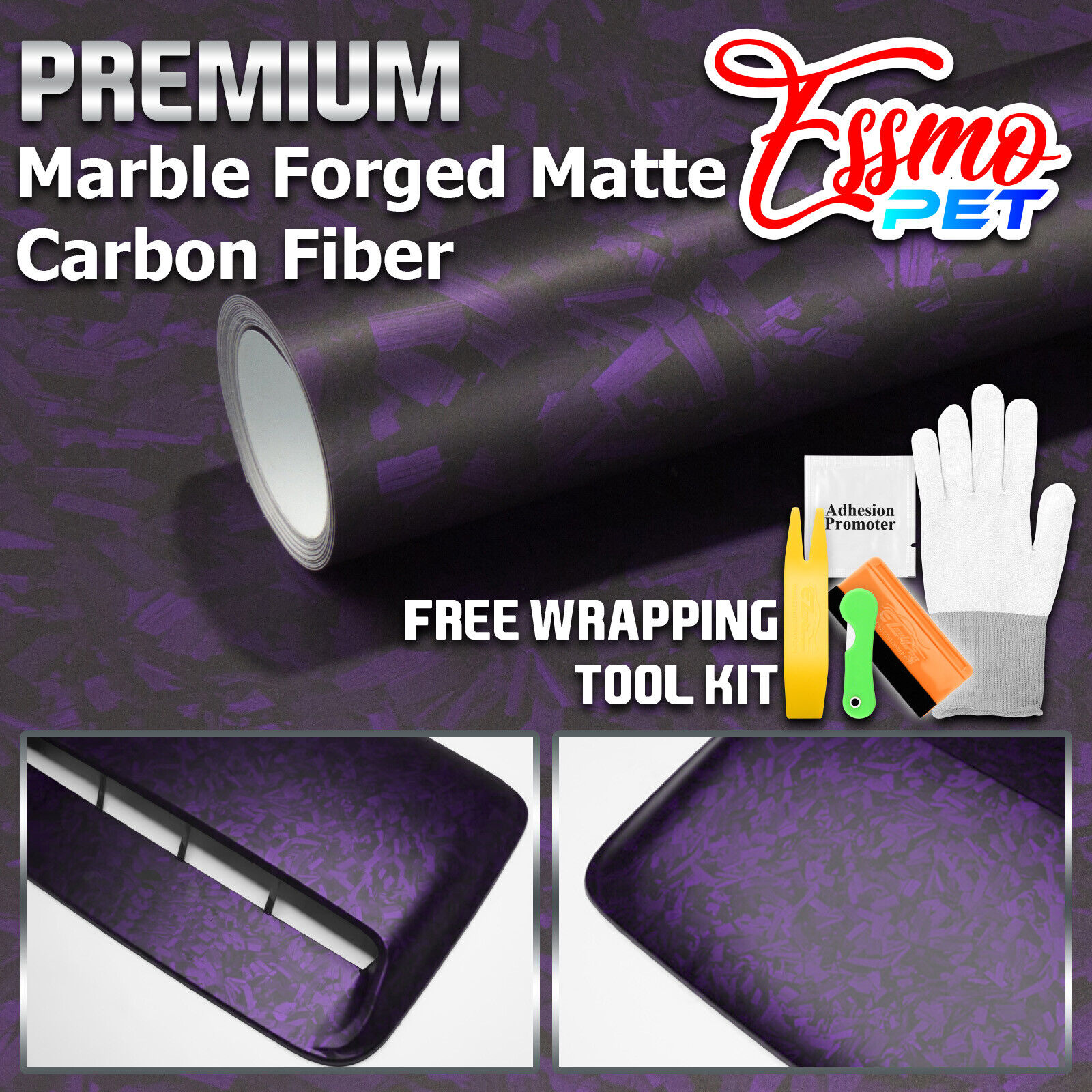 ESSMO PET Marble Forged Matte Carbon Fiber Royal Purple Car Vehicle Vinyl Wrap