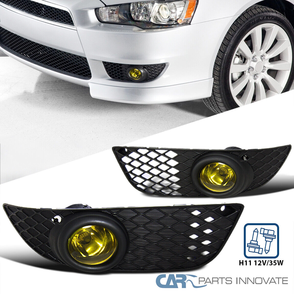 Fits 08-12 Mitsubishi Lancer Yellow Driving Bumper Fog Lights Lamps+Switch Pair