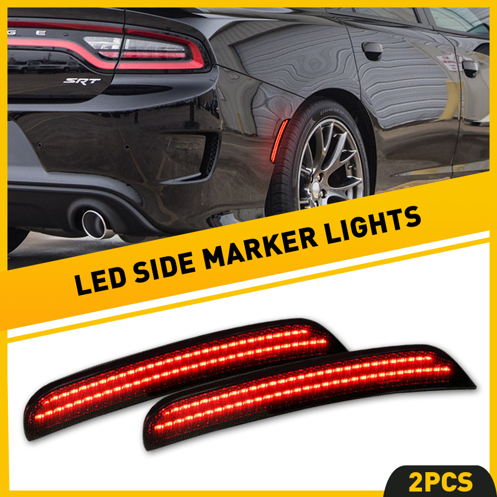 2x Smoked Led Rear Red Side Marker Lights Right Left For Dodge Charger 2015-2020