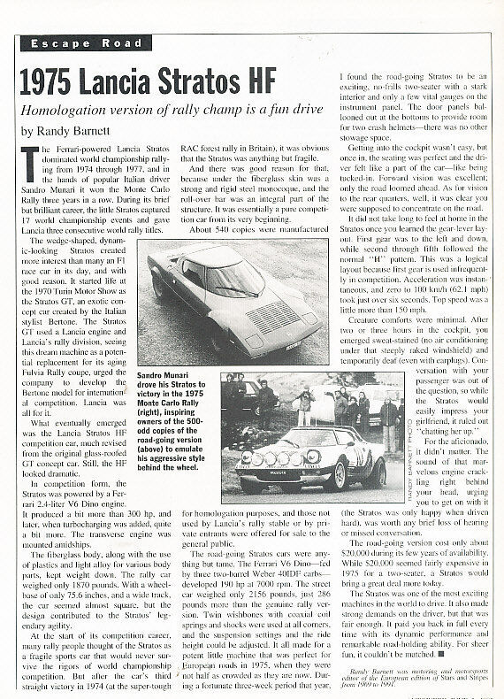 1995 1975 Lancia Stratos HF - Escape Road - Classic Article A24-B