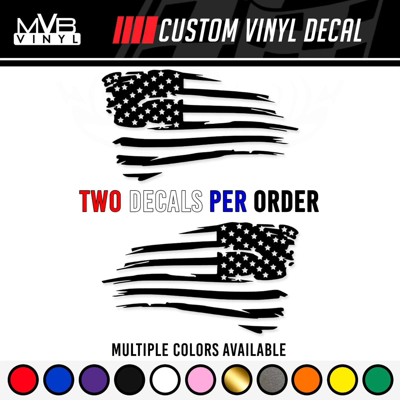 Tattered American Flag Distressed Vinyl Decal Sticker | Ripped Torn USA SET of 2
