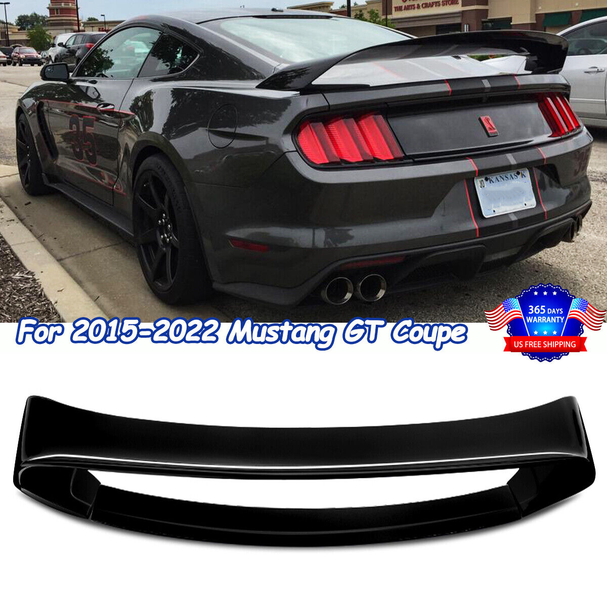 GT350R Style Rear Trunk Wing W/Lower Spoiler For 2015-22 Ford Mustang GT Coupe 