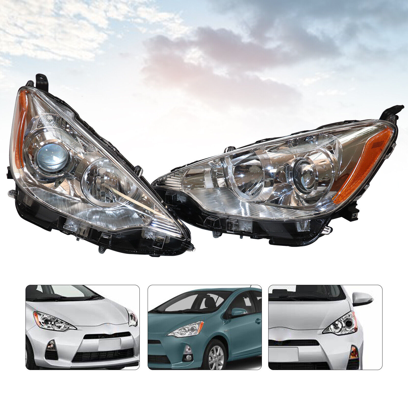 A Pair For Toyota Prius C 2012-2014 Halogen Headlights Left+Right Front Lamp HOT