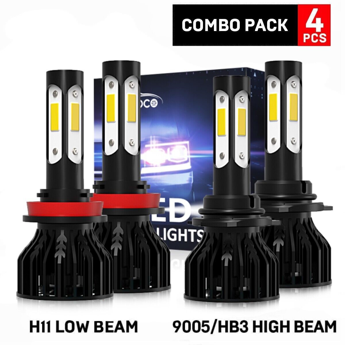 For 2015-2019 Ford F150 6000K LED Headlight Hi/Lo 4Sides Light Bulbs Combo 4PCS