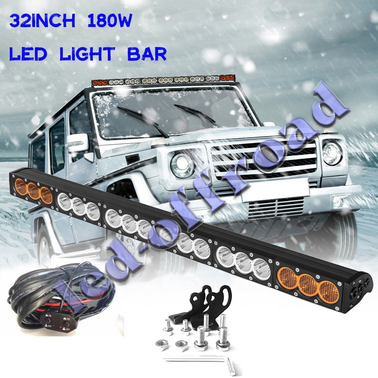 32Inch LED Light Bar Amber White Offroad Boat Pickup Truck 4WD Driving Lamp 33\'\'