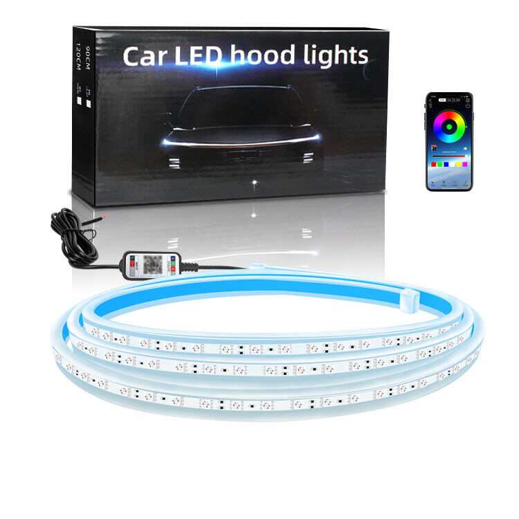 APP Control Car RGB LED DRL Hood Light Strip Engine Cover Daytime Running Light