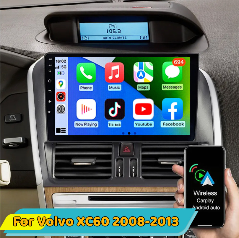 For 2008-2013 Volvo XC60 Wifi Apple Carplay Radio Android 13.0 RDS GPS Navi AHD