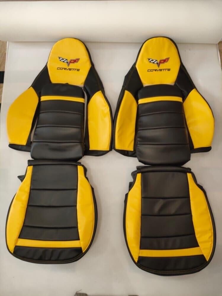Corvette C6 Sports 2005-2011 Black & Yellow Fuax Leather Car Seat Covers