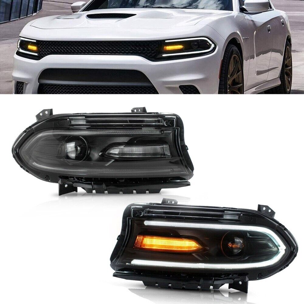 Left & Right LED Dual Beam Projector Headlights For 2015-2023 Dodge Charger
