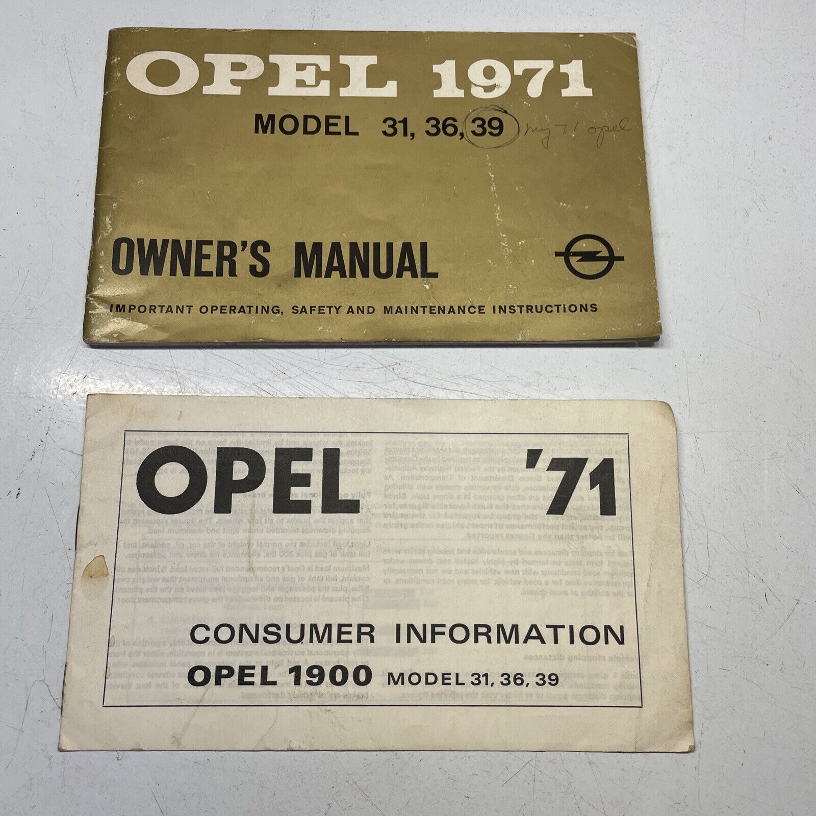 1971 OPEL MODELS 31, 36 & 39 ORIGINAL FACTORY OPERATOR\'S OWNERS MANUAL