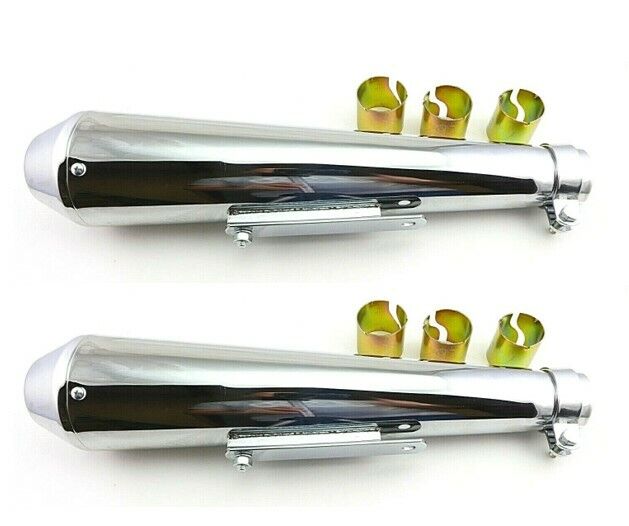 2FastMoto SET OF 2 CHROME SHORTY REVERSE CONE MUFFLERS 05-1070 / 80-84030