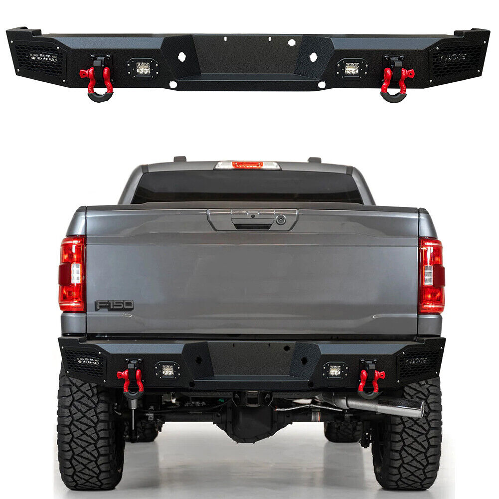 For 2004-2006 Ford F150 Blcak Rear Bumper With  LED Spotlights+D-Rings