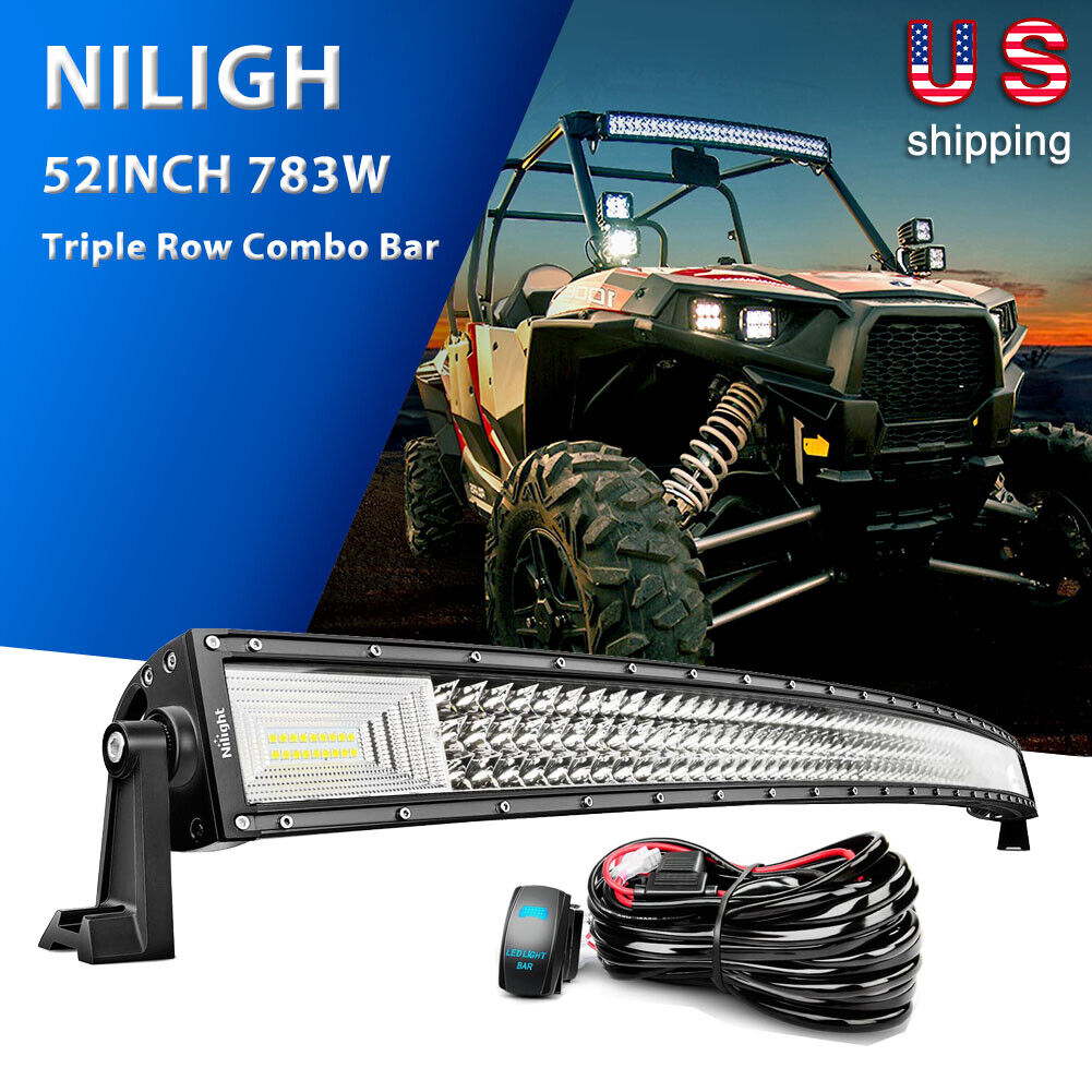 Nilight 52Inch 783W Curved LED Light Bar Car OffRoad Triple Row Flood Spot Combo