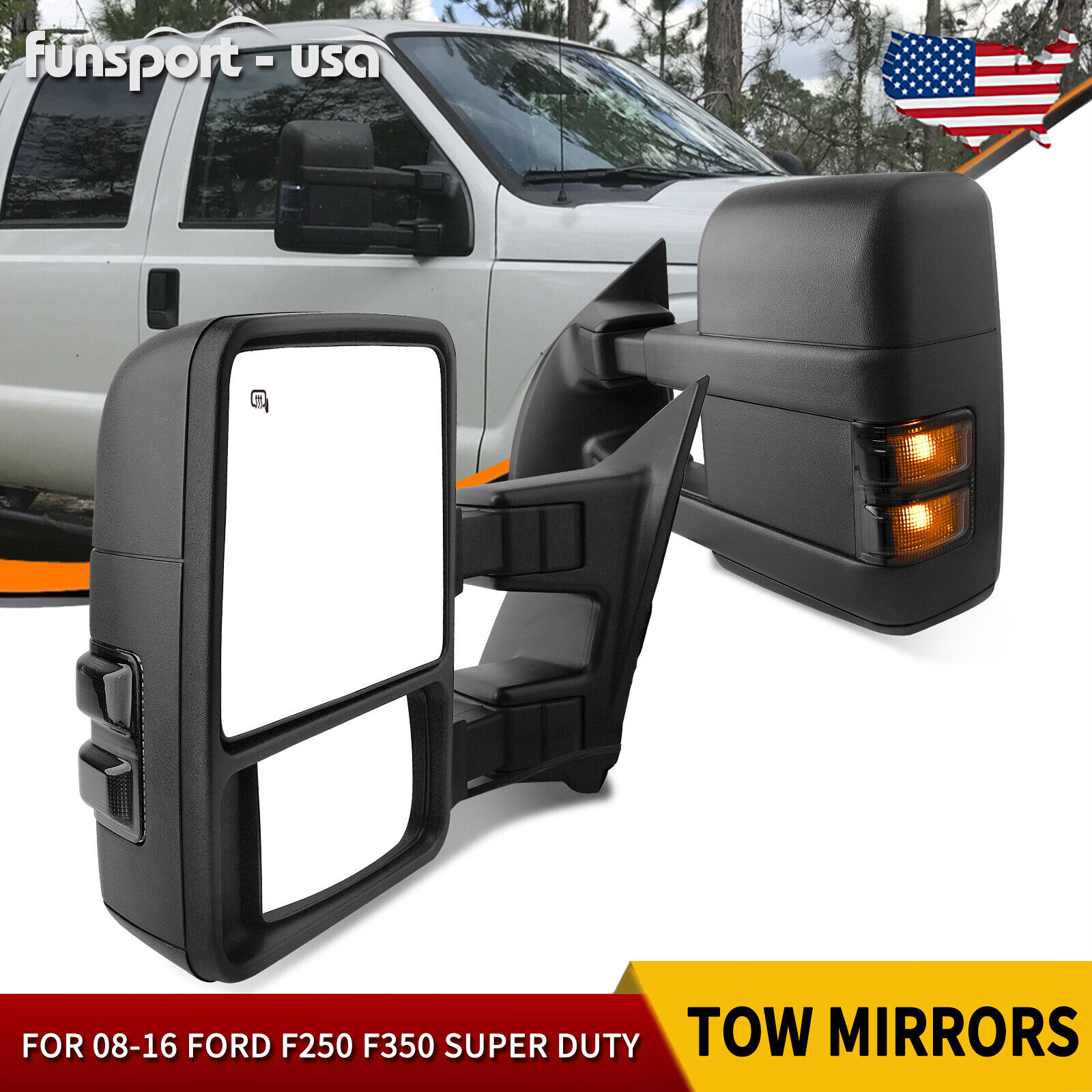 Left & Right Tow Mirrors for 2008-2016 Ford F250 - F550 Super Duty Smoke Signal