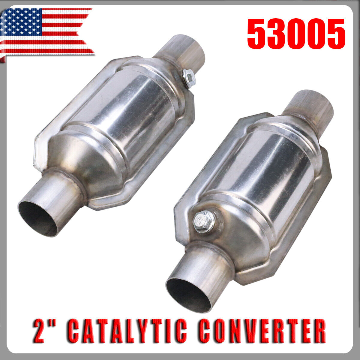 2Pc 2.25'' Universal Catalytic Converter High Flow Stainless Steel EPA Approved