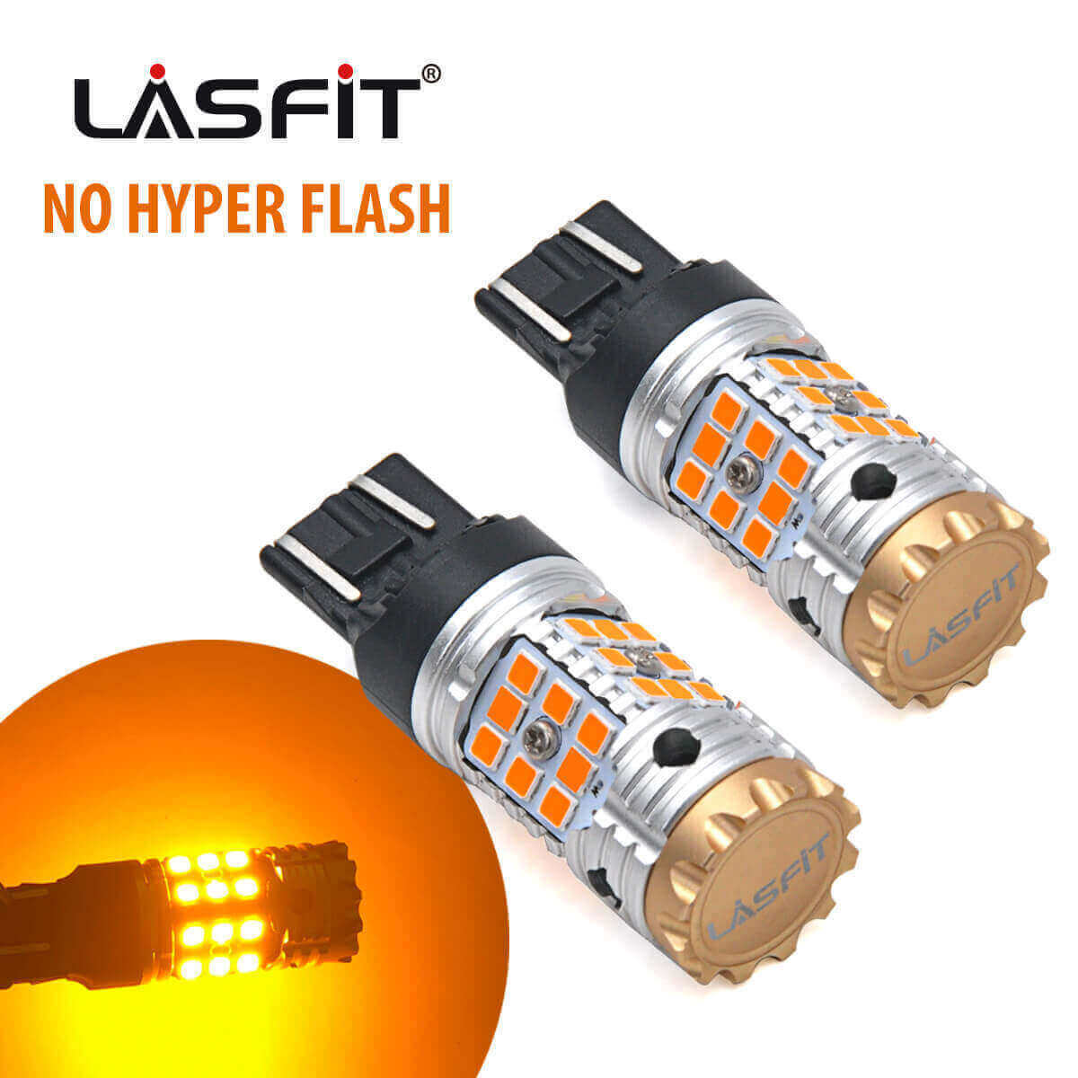 Lasfit Amber 7443 7444 LED Front Turn Signal Blinker Light Bulbs No Hyper Flash