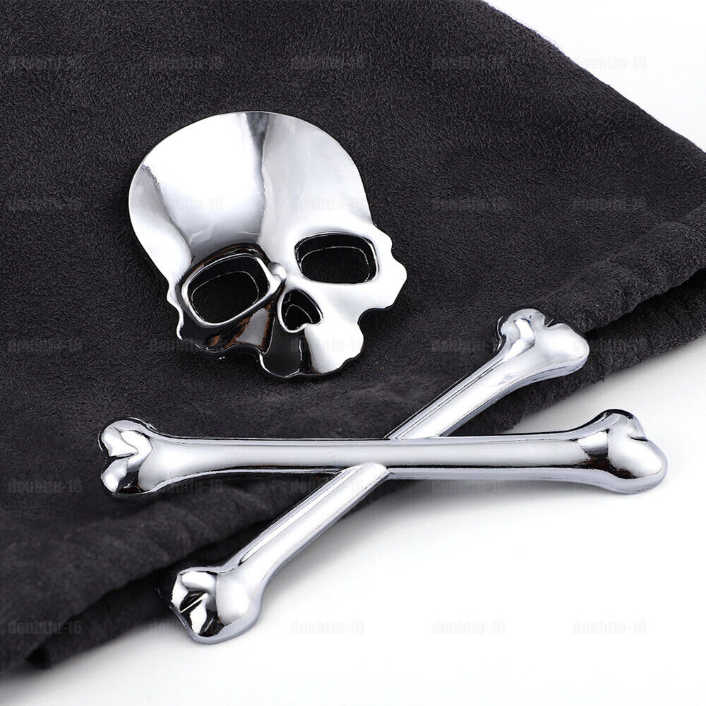 3D Skull Bone Car Chrome Metal Emblem Badge Logo Decal Sticker Decor Accessories