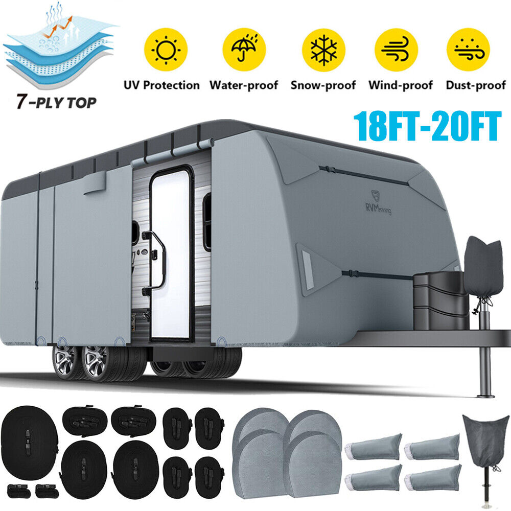 7 Layer Waterproof Travel Trailer RV Cover Non-Woven Fabric For 18\'-20\'FT Camper