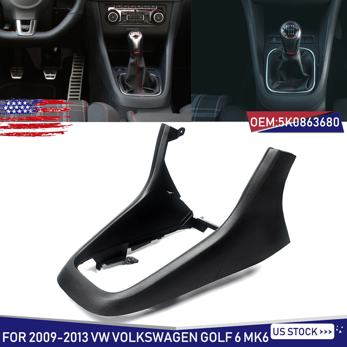 For VW Golf MK6 2009-2013 Center Console Frame Trim Replacement 5k0863680 Black