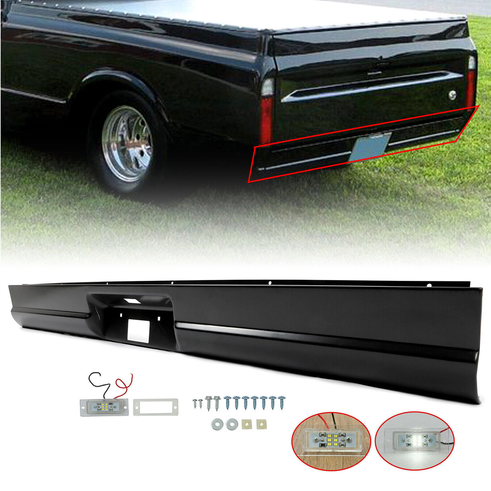 For 67-72 Chevrolet C10 Truck Fleetside Rear Roll Pan W/ License Plate Lamps