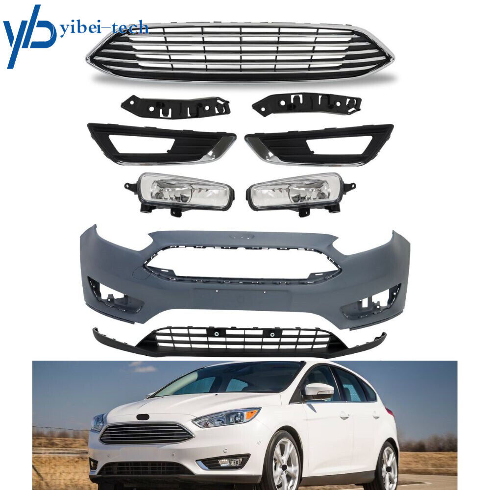 For 2015-18 Ford Focus S/SE/SEL Complete Front Bumper Cover Set Primed Tow hook