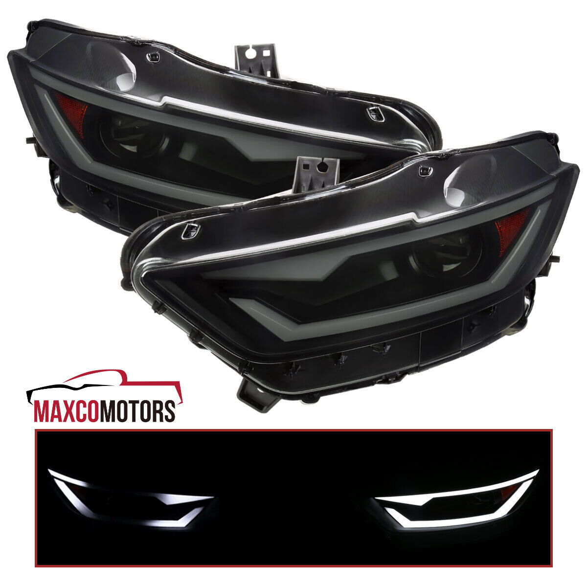 Smoke Projector Headlights Fits 2015-2017 Mustang 18-20 Shelby HID/Xenon LED Bar