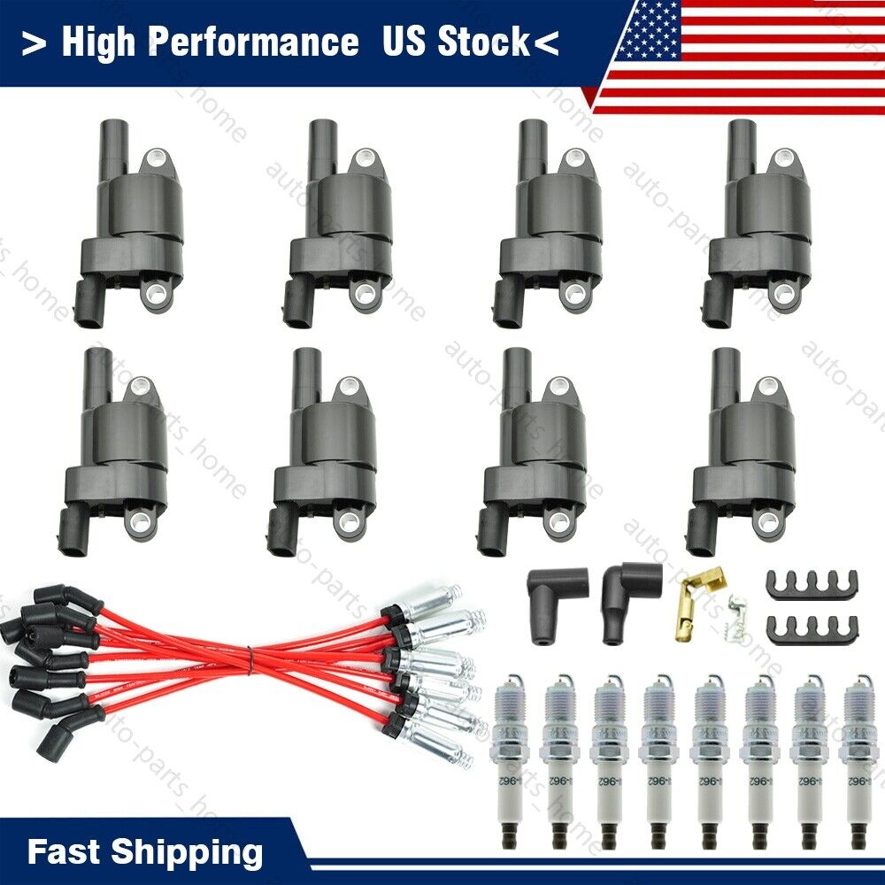 8Pack Round Ignition Coil Spark Plug Wire For GMC Chevy Silverado 1500 5.3L 6.2L