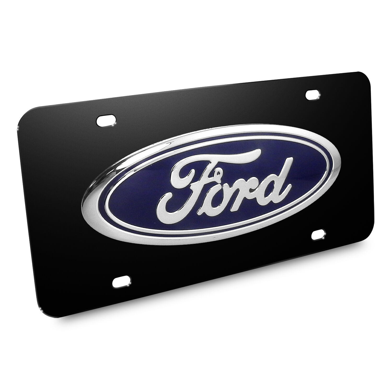 Ford Trucks Size 3D Logo Black Stainless Steel License Plate, Made in USA