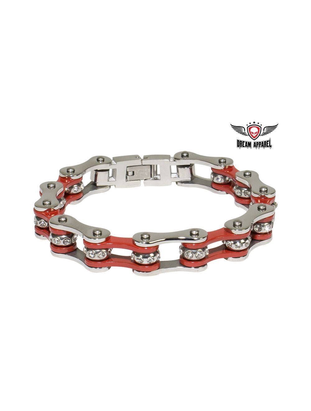 Red & Stainless Steel Motorcycle Chain Bracelet