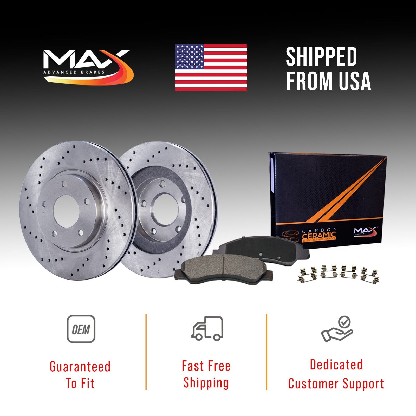 Max Advanced Brakes Premium XD Cross-Drill Fr Rotors w/Cr'mc Brake Pads KT114421