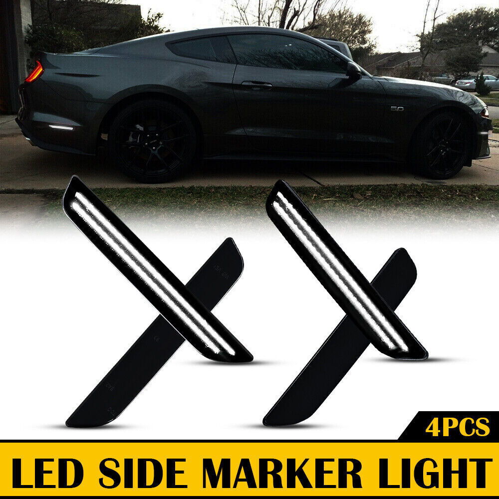 For 2010-2014 FORD MUSTANG Smoked LENS LED SIDE MARKER LIGHTS FRONT & REAR SET