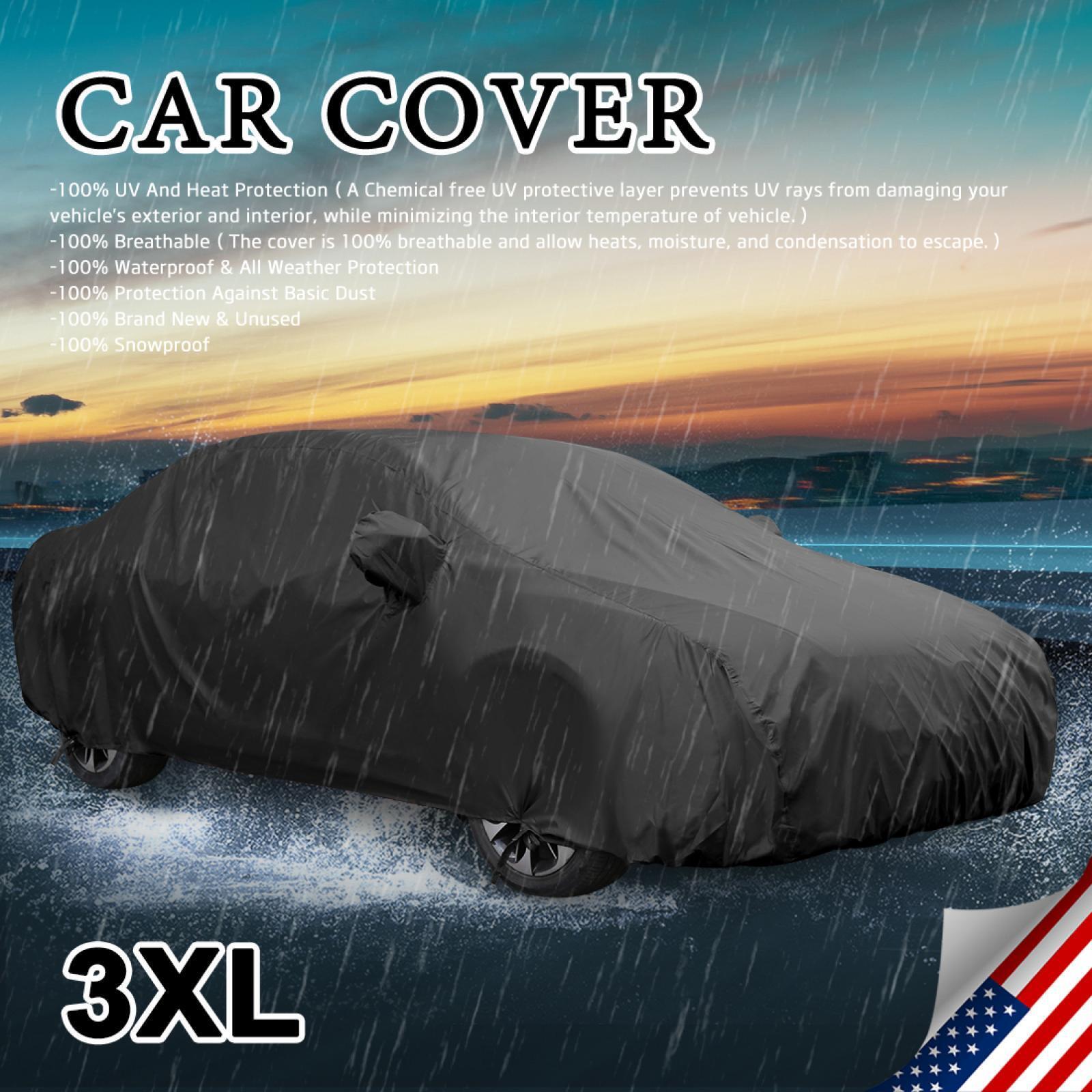 3XL Black Soft Fabric Car Cover Anti-UV Stormproof Waterproof for Outdoor  