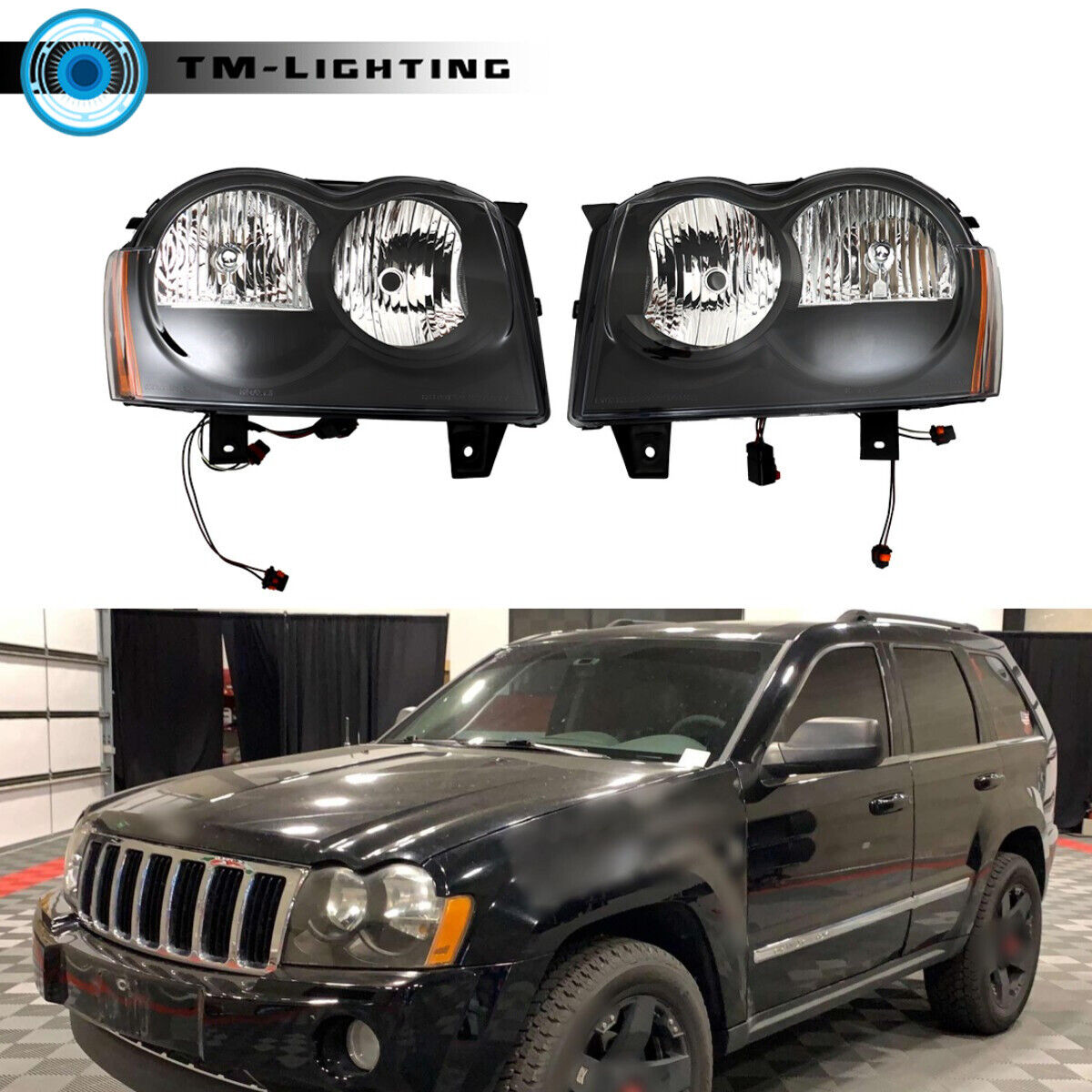 For Jeep Grand Cherokee 2005 2006 2007 Left&Right Side Headlight Headlamp Black