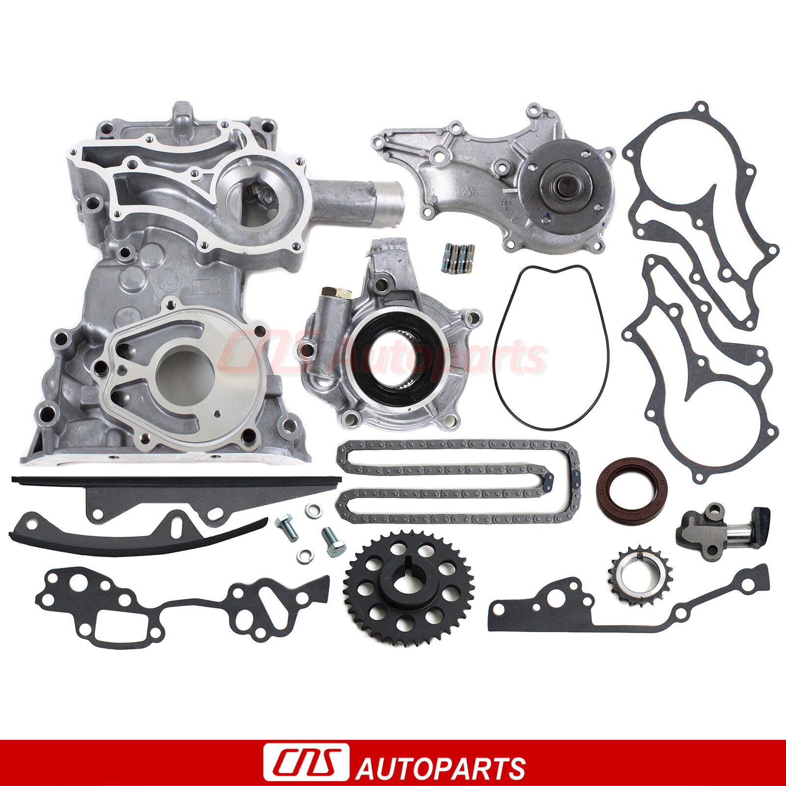 FOR TOYOTA 2.4L 22RE/R TIMING COVER CHAIN KIT(2 Heavy Duty Rails)+OIL WATER PUMP