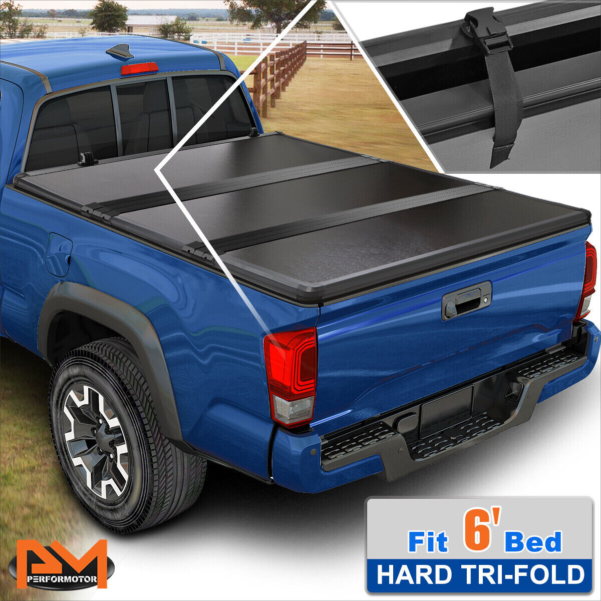 Hard Solid Tri-Fold Tonneau Cover for 16-23 Tacoma Pickup w/ 6ft Short Truck Bed
