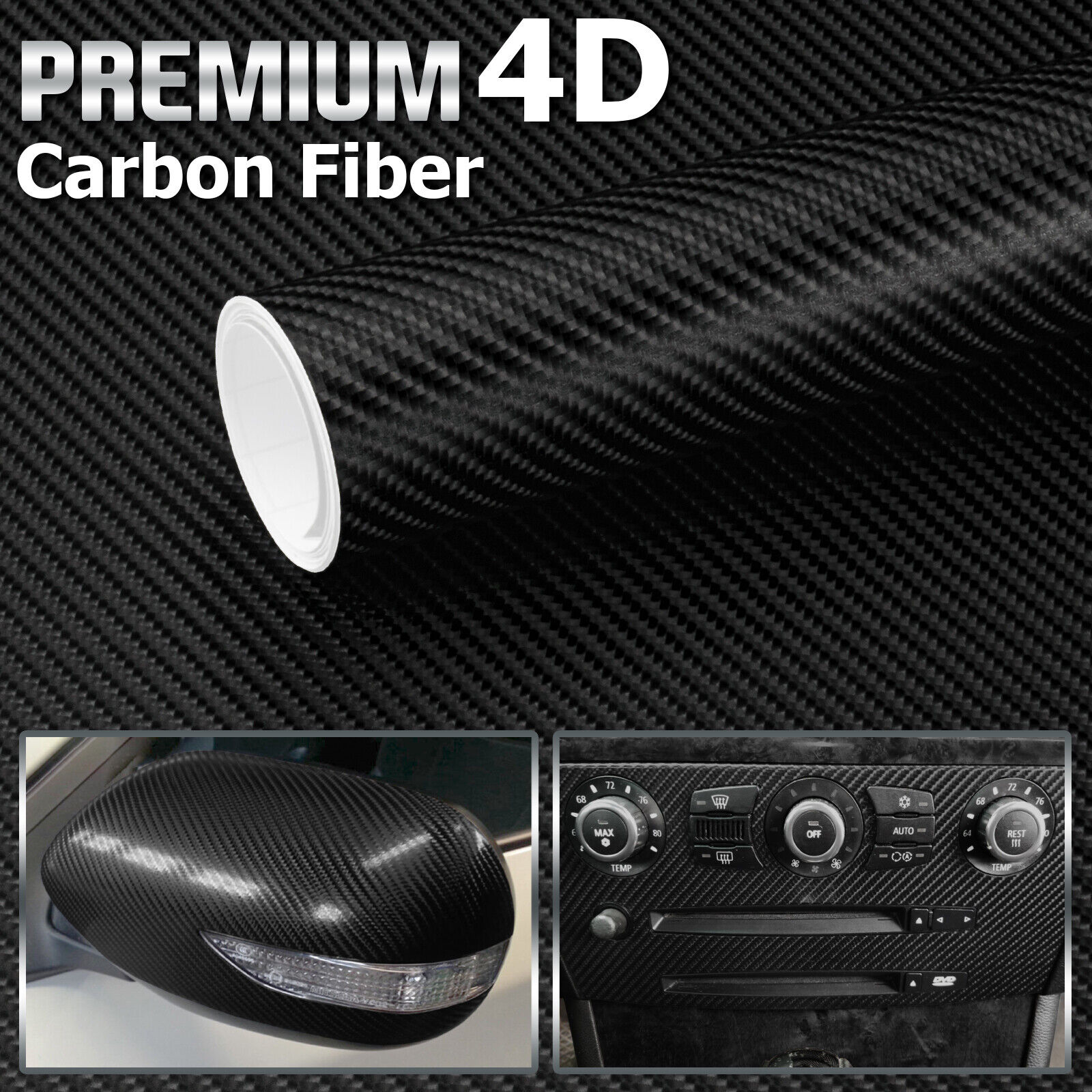 *Premium 4D Gloss Carbon Fiber Vinyl Sticker Wrap Decal Sheet Bubble Free Film