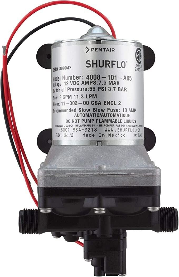 New Shurflo 4008-101-A65 ~ Marine and RV 12V Water Pump ~ 3.0 GPM On Demand